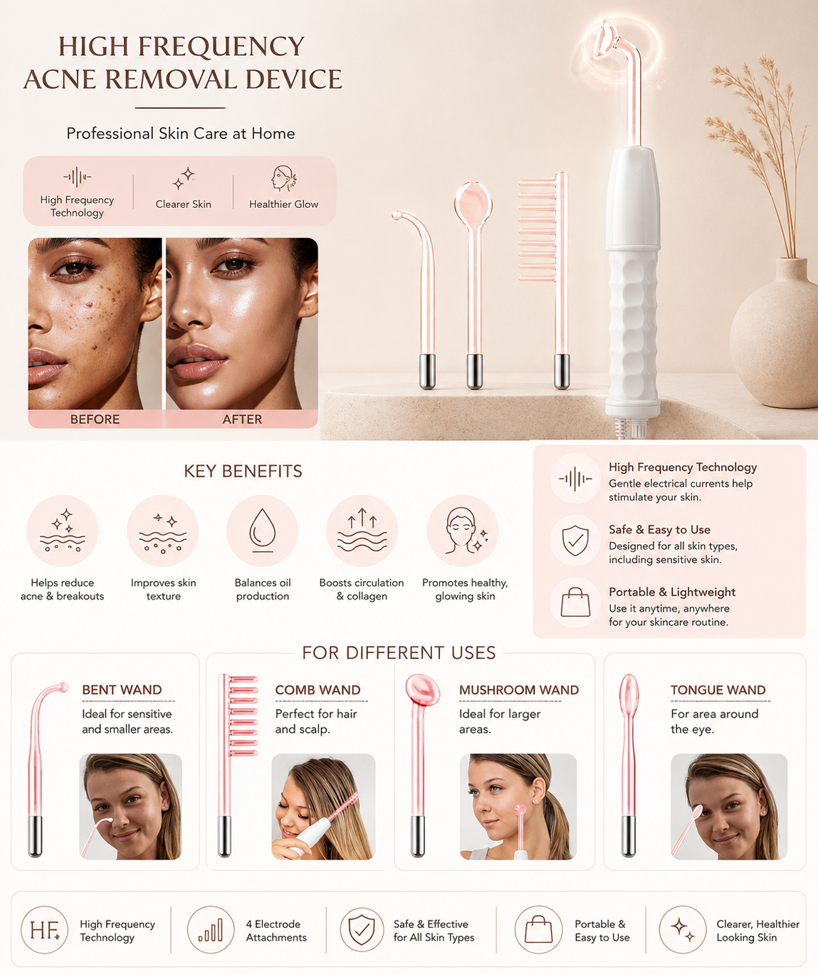 4-in-1 High Frequency Facial & Scalp Therapy Wand.